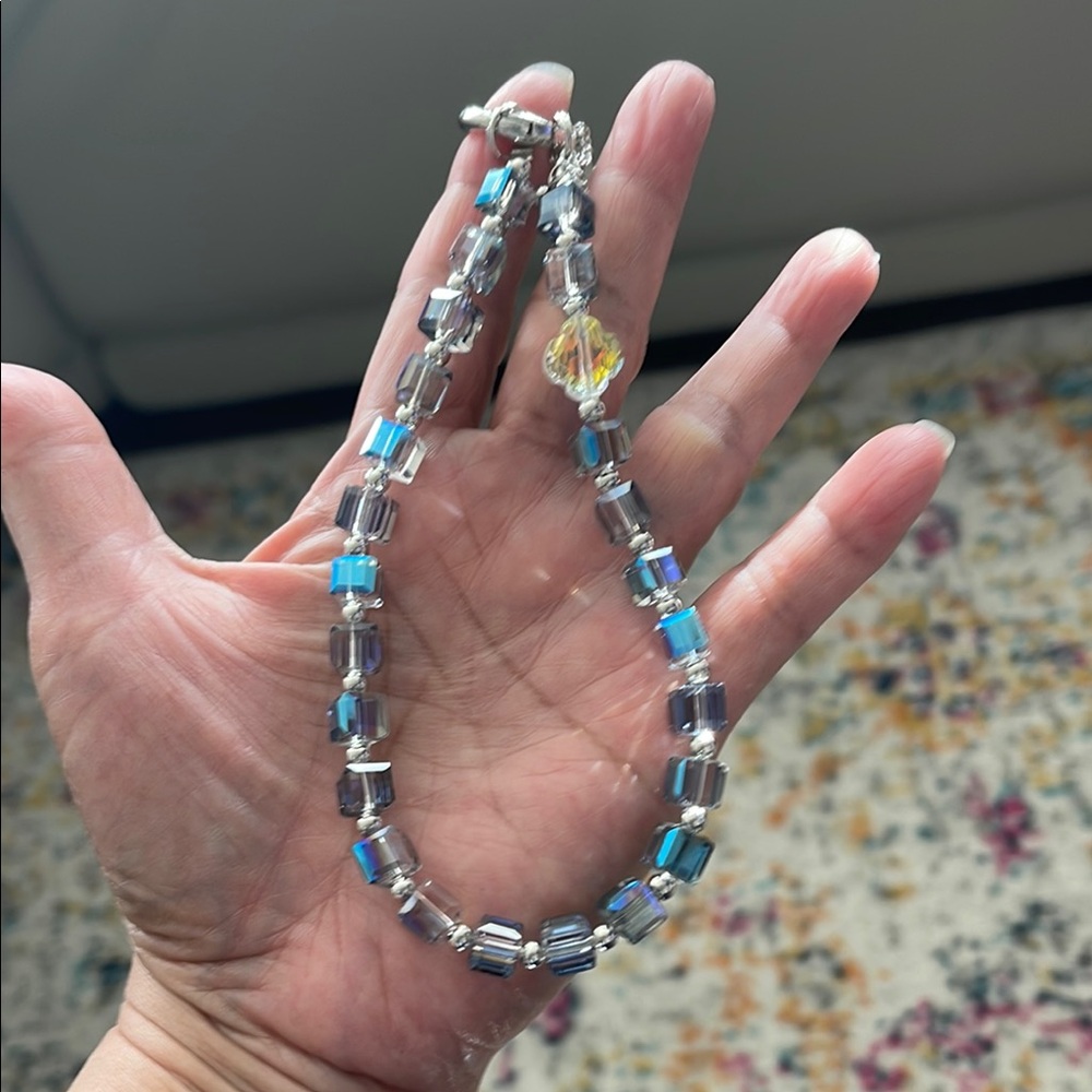 Elegant Silver and Blue Beaded Bag Charm/Phone Chain #S/B